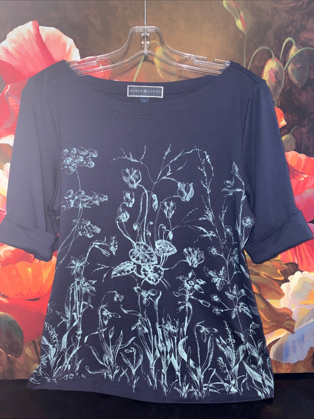 NWOT Karen Scott Short Sleeve Tee in Navy Blue